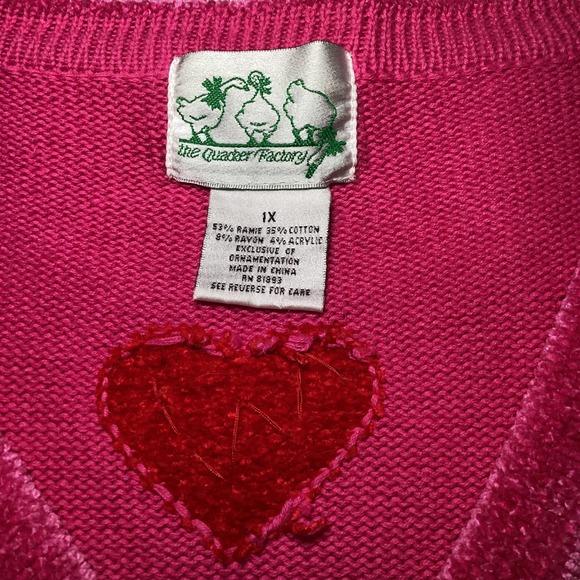 The Quacker Factory Womens Heart Sequin Cardigan Pink White Sweater 1X - Picture 9 of 15